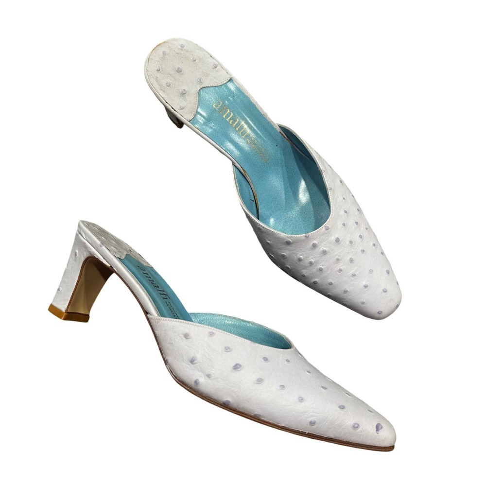 Amalfi by Rangoni Ostrich Embossed  Mules Lavender Grey Nordstrom Size 5.5